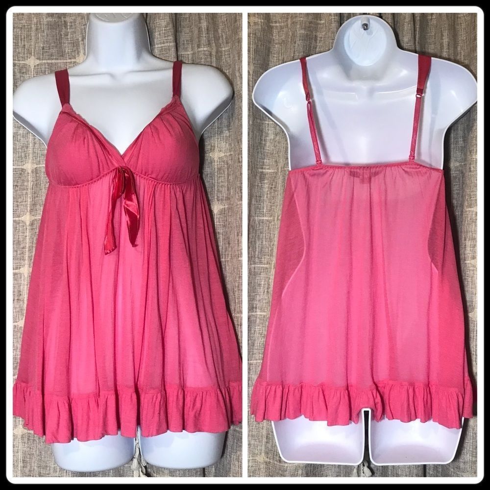 VS Babydoll Chemise Cami Nightie Pink w Ribbon Bow Semi Sheer Modal 2009 - M